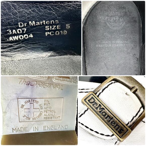 Vintage Dr. Martens MIE UK5 White Genuine Leather Brogue Mary Janes Buckle Strap - Picture 9 of 10